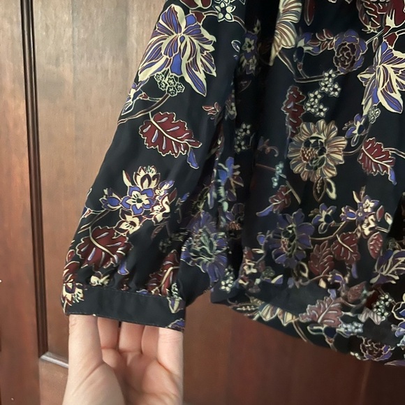 BLL black flower tropical bohemian long sleeve top women’s large - Picture 2 of 8